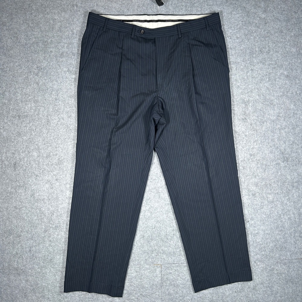 Canali Dress Pants Mens 54 Navy Pinstripe Exclusive Wool Italy Pleated